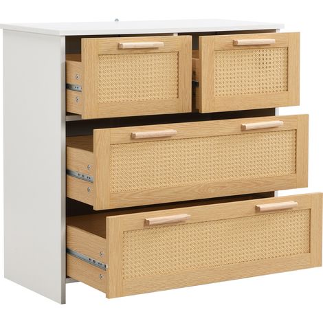 Cómoda de 4 cajones con frentes de ratán y tiradores de madera natural 80 x 80 x 38 cm (1/5)