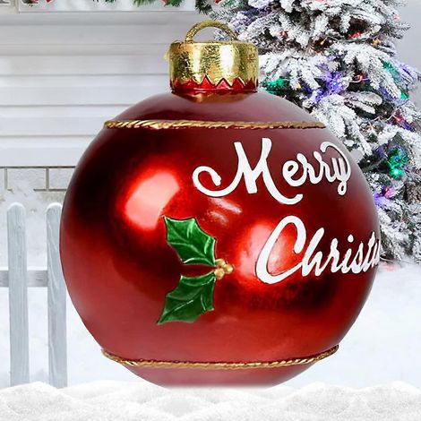 Boule de Noël gonflable géante rouge en PVC de 60 cm (23,6 pouces), réutilisable et décorée pour les fêtes de Noël. (1/5)
