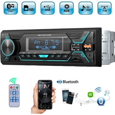 Autoradio avec Bluetooth BT mains libres 7 couleurs 1DIN Lecteur MP3 USB SD FM CD Aux (1/4)