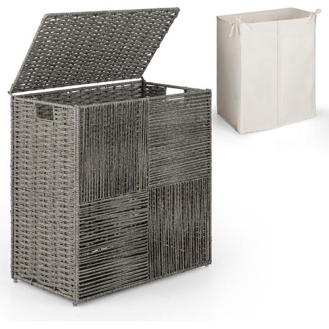 COSTWAY 110 L Cesto Portabiancheria con Coperchio, Cesto per Bucato in Rattan con Comode Maniglie e Sacchetto Interno Rimovibile, per Camera da Letto Lavanderia Bagno, 27 x 33 x 62 cm (1/5)