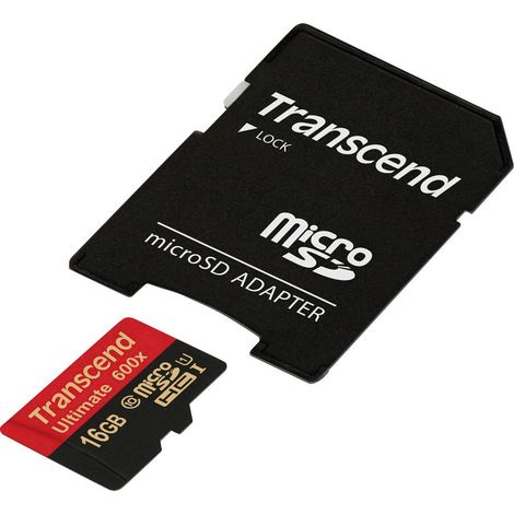 Carte microSDHC Transcend Ultimate (600x) 16 GB Class 10, UHS-I avec adaptateur SD (1/3)