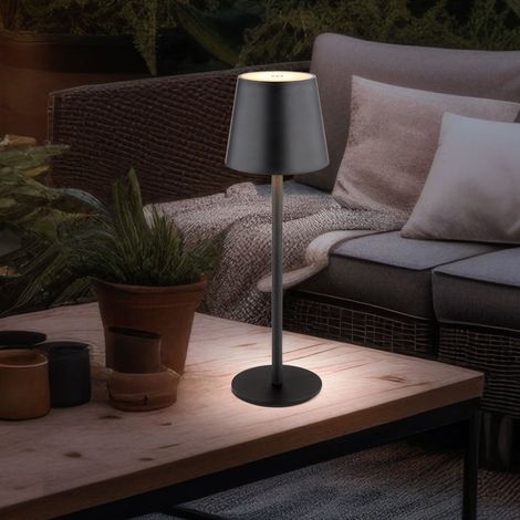 Tischlampe Außenleuchte dimmbar LED Tischleuchte Akku USB Gartenleuchte, Metall Kunststoff schwarz opal, 3W 130Lm warmweiß, DxH 10,6x36 cm