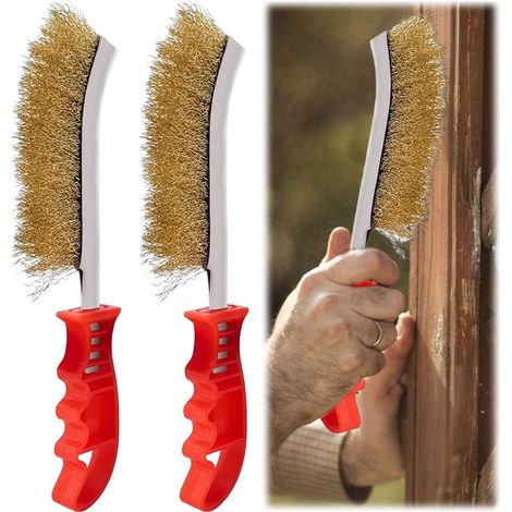 Ensemble de 2 brosses métalliques en laiton, brosses universelles pour décaper la rouille, la peinture, les scories de soudure, les grilles, le carrelage, le bois, le métal, la brique et la maçonnerie (1/5)