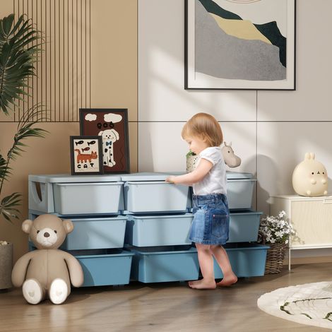 Boîte de rangement pour enfants, 9 tiroirs, bleue (1/5)