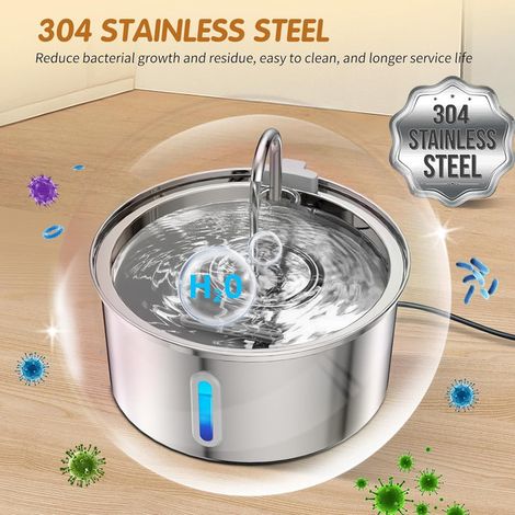 Fontaine à eau pour chat et chien en acier inoxydable, 3,2L, abreuvoir automatique ultra-silencieux avec système de filtration et robinet pour animaux domestiques