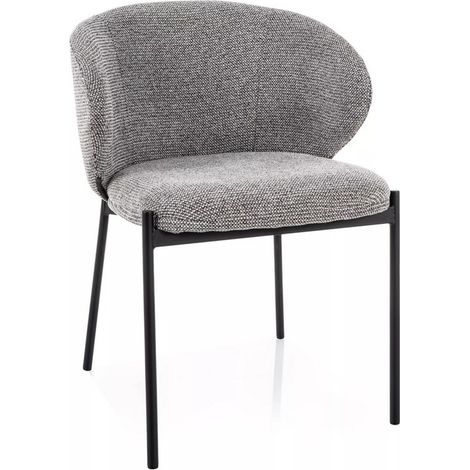 Chaise en tissu chiné gris, structure en métal noir Elora (1/5)