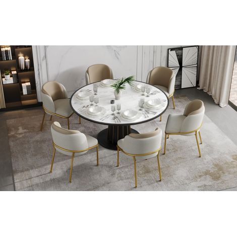 Set di 2 sedie da sala da pranzo 55x55x85 cm in legno e metallo beige, stile scandinavo FloraGrace (1/5)