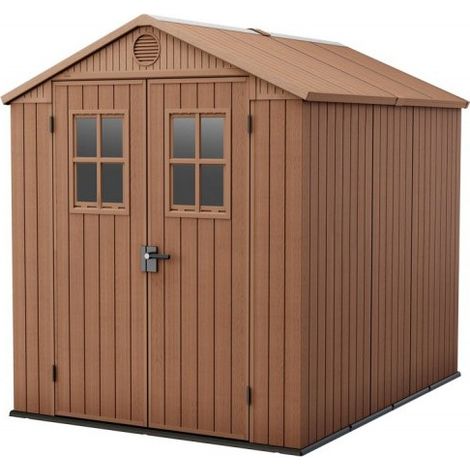 KETER Caseta de jardín Darwin 6x8 cobertizo de almacenamiento EXTERIOR ordenación acero metal resina efecto madera 190x244x221 WxDxH cm (1/5)