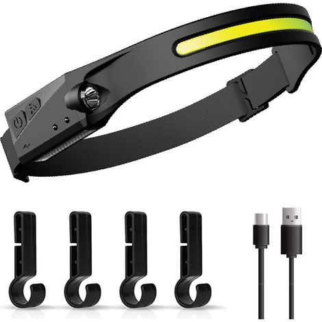 Lampe frontale LED COB portable, projecteur étanche, lampe frontale grand angle pour le camping avec capteur et câble USB (1/5)