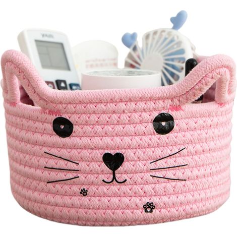 Joli Panier de Rangement Tissé en Forme D'animal, Panier en Corde de Coton Mignon, Panier de Rangement Tressé en Coton, Convient pour Le Rangement de La Chambre et du Salon (Rose) (1/5)