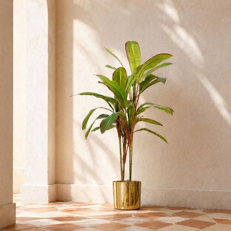100cm Artificial Realistic Dracaena Tropical Plant with Gold Metal Planter (1/5)