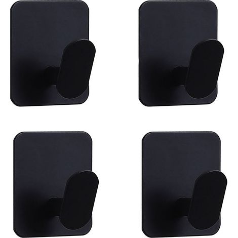 Schwarze Haken, 6 x 5 cm, 4er-Set, Klebehaken ohne Bohren, Entenschnabelhaken aus Edelstahl (1/5)