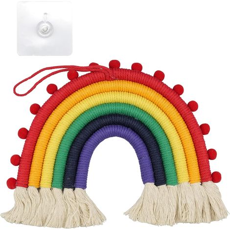 22 x 28CM Macramé Arc-en-Ciel Suspension Tenture Décoration Murale Arc-en- Arc-en-Ciel pour Chambre D'enfant (1/5)