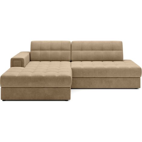 Canapé d'angle convertible CUBITO beige 240 cm avec coffre de rangement et couchage (1/5)