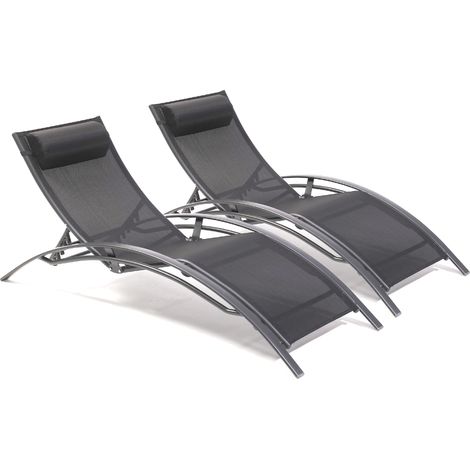 Dcb Garden – Lot de 2 bains de soleil empilables en aluminium – Dossier réglable 5 positions – Toile plastifiée résistante – Confortable têtière