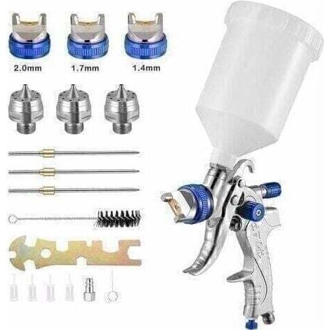 Tigrezy -Haute Pression Kit Pistolet à Pulvérisation d'Air- HVLP 600CC-1.4MM/1.7MM/2.0MM 3 Taille Buses (Bleu) (1/5)