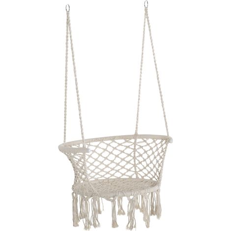 Amaca Sedia Sospesa 80x60x36 cm in Poliestere e Macramè Crema (1/5)