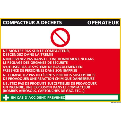 Panneau Fiche de Poste Compacteur à Déchets (C0799) - Adhésif - 300 x 420 mm