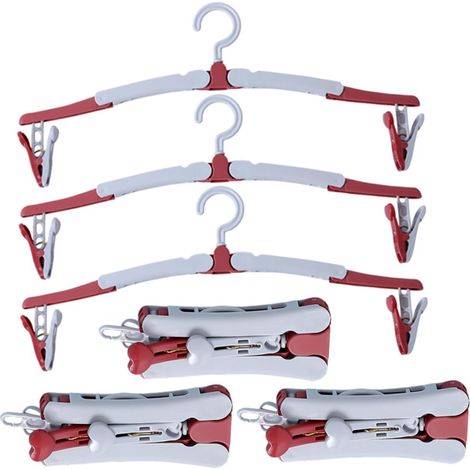 ULTECHNOVO Lot de 6 cintres, pins et pliables, vêtements, portables et antidote, différentiels pour voyages, le rangement et le maison, et un conçu peu encombrant (rouge). (1/5)