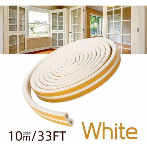 Striscia sigillante autoadesiva da 10 m 9 mm x 6 mm per porte e finestre, con forbici, metro a nastro e 4 rondelle (bianco)