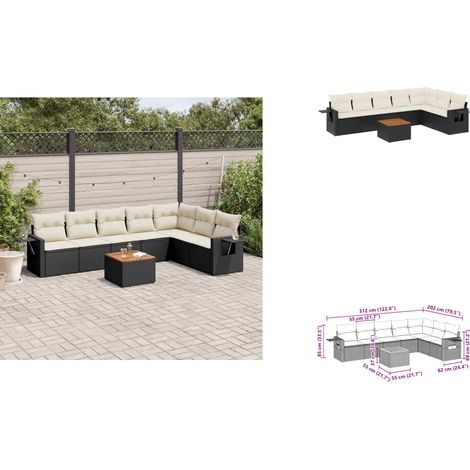 8-tlg. Garten-Sofagarnitur mit Kissen Schwarz Poly Rattan - Gartenmöbel Set - Esszimmergarnitur Außen - Lounge Möbel - Outdoor Couch - Rattan Gartenset (1/3)