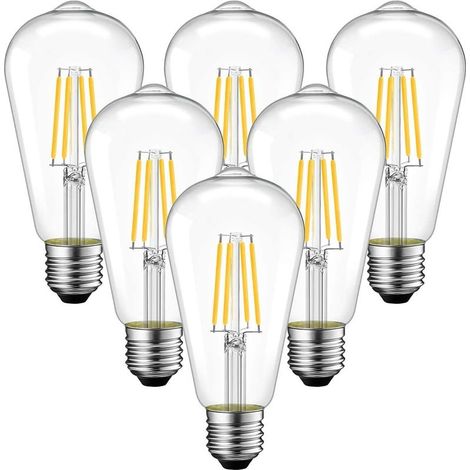 4W Ampoule Filament LED E27 ST64, 470Lm Equivalent à Ampoule Incandescente 40W, Lampe Rétro Edison de Verre Transparent, 2200K jaune chaud, Non-dimmable, Lot de 6 [Classe énergétique E] (1/5)