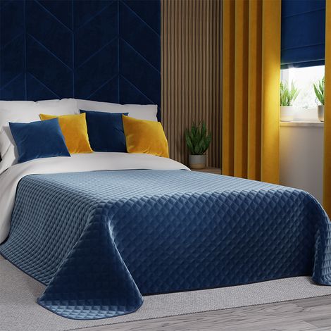 Couvre-lit Velvi 220x240cm - élégance bleu marine à motif géométrique (1/5)