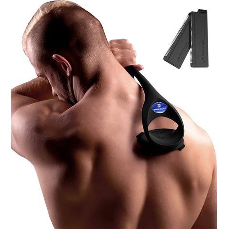 2.0 PLUS - DIY-Rückenrasierer für Männer mit ergonomischem Griff, geeignet für die Anwendung auf trockener oder nasser Haut und inklusive Ersatzklingen.