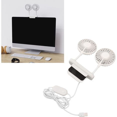 [Mini ventilateur de bureau] X [USB, 360° rotatif] [Ventilateur à clip ajustable pour écran d'ordinateur, 3 vitesses, blanc] (1/5)