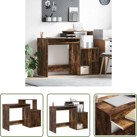Holzschreibtisch - Schreibtisch mit Regal Geräucherte Eiche 120,5 x 44 x 88,5 cm (1/5)