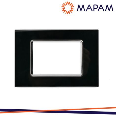 Placca di vetro 3 moduli mapam gem compatibile con vimar plana nero - 6003bl-2