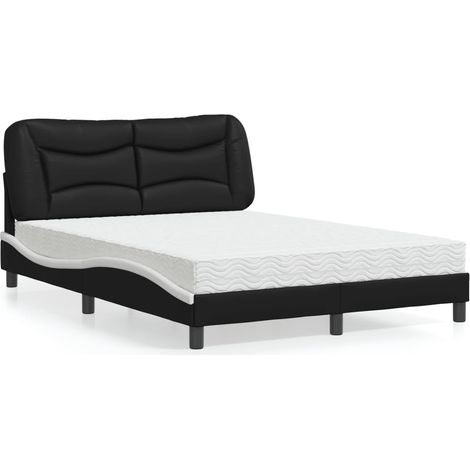 Bett mit Matratze "Hvar" Schwarz und Weiß 140x190 cm Kunstleder