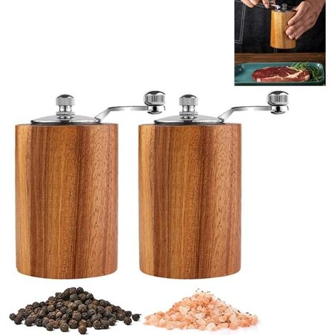Ensemble de moulins à sel et poivre en bois – Set de 2, manuel, noyau céramique ajustable (1/5)