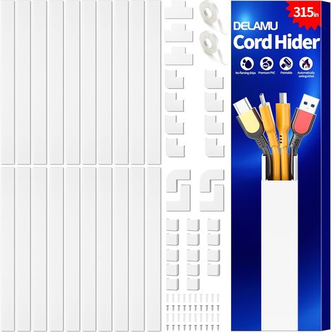 4M Cache Cable Murale Autocollante, Goulotte Passe Cable pour TV et Bureau, 10 pièces, L400mm x W30mm x H17mm, Blanco (1/5)
