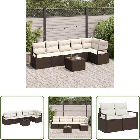 vidaXL Poly Rattan -  Sofa Set mit Kissen 7 pcs Braun Poly Rattan (1/5)