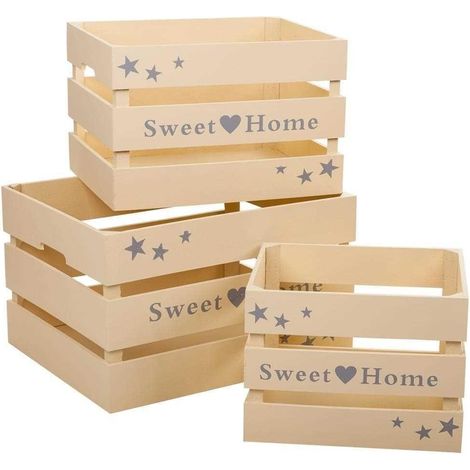 Set 3 Cajónes de madera lacada color beige (1/5)