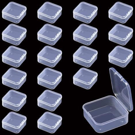 Lot de 20 petites boîtes en plastique transparent avec couvercle carré. Mini boîtes en plastique transparent, petits contenants en plastique pour perles, bijoux, pilules.