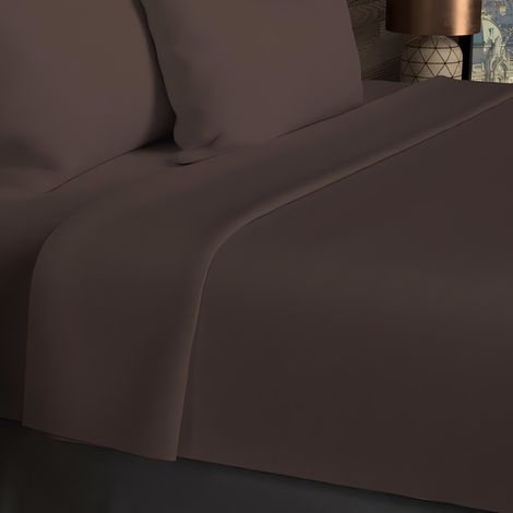 Drap plat en coton 57 fils 240x290 cm UNI brun, par Soleil d'ocre
