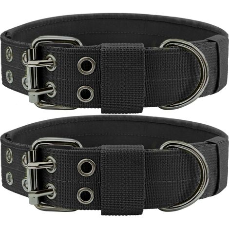 Collier robuste pour grands chiens, conception tactique en deux parties, avec boucle en métal et anneau en D, noir/taille L.