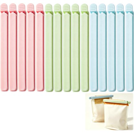 Lot 15 Pince Sachet Alimentaire, Pince Alimentaire Plastique 15,5 x 1,5 cm, Pinces Sacs Alimentaires Pastel, Cuisine, Snacks, Céréales, Café, Sacs de Congélation (1/5)