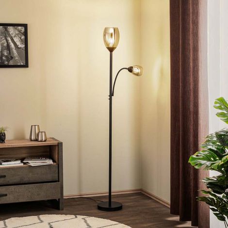 [GEBRAUCHT] B-Ware Lindby Stehleuchte Irmino LED Lampe mit Rauchglasschirmen schwarz matt 180cm (1/2)