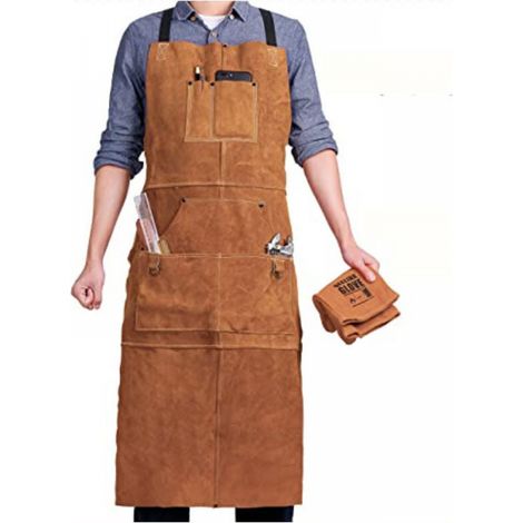 Tablier de soudeur à 6 poches, tablier de travail en cuir ignifuge et résistant à la chaleur, tablier de charpentier pour hommes, réglable M à XXXL, idéal pour forgeron, machiniste, atelier