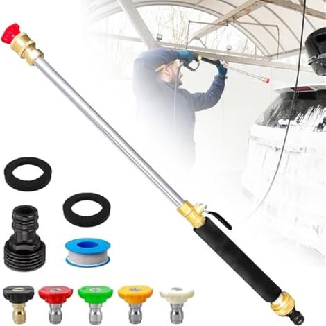 Extension de lance de lance de nettoyeur haute pression en acier inoxydable avec 5 buses de pulvérisation pour Karcher K2 K3 K4 K5 K6 K7, Dirt Blaster Power Lance pour nettoyage de voiture (0°) (1/5)