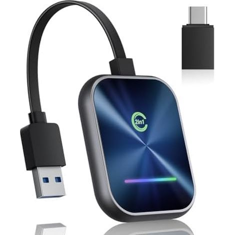 Adaptateur Carplay Sans Fil - Bluetooth 5.3 - Compatible iPhone iOS 10+ et Android Auto - Pour Autoradio d'Origine avec Port USB/USB-C - 1 Pièce (1/5)