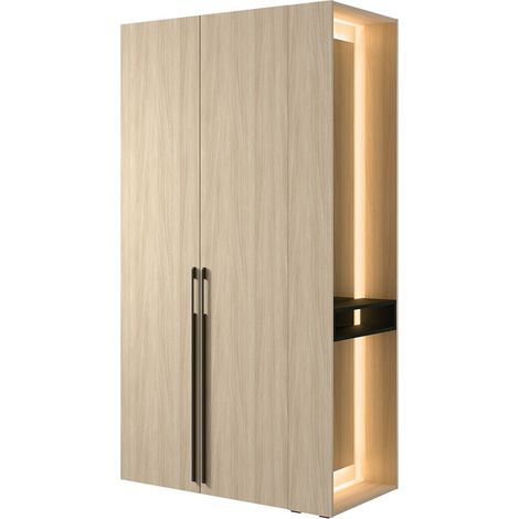 Armadio SORIA 110 cm quercia e nero con specchio LED e nicchia – 2 ante a battente