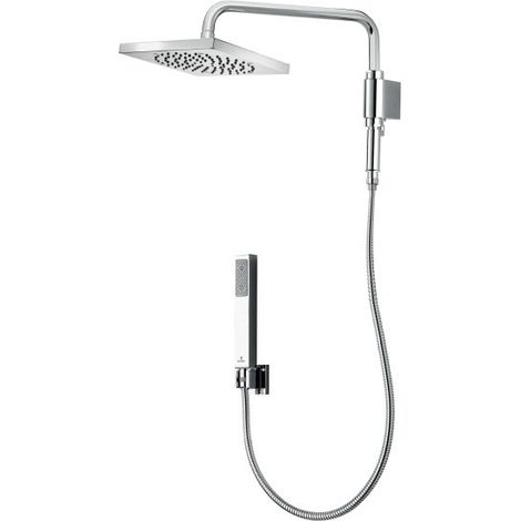 CUBE-RENOVATION - braccio doccia girevole con supporto-deviatore-presa acqua attacchi 1/2"M x 1/2" M- soffione CUBE 210 x 210 mm - doccetta ZEN - supporto fisso - flessibile in ottone doppia aggraffat