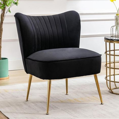 Samt Loungesessel mit Metallbeinen, gepolsterter Ohrensessel, modern, schwarz (1/5)