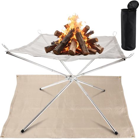 Brasero pliable de 56 cm en acier inoxydable tressé avec tapis de feu et sac de transport pour camping, barbecue, pique-nique, jardin, patio, terrasse (1/5)