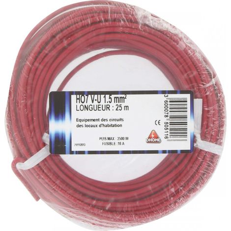 Cable eléctrico H07 V-u 1,5 mm² 25 Rojo