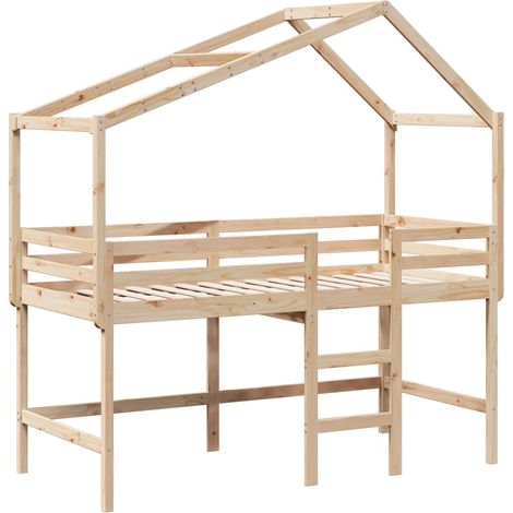 vidaXL Hochbett mit Leiter und Dach 90x190 cm Massivholz Kiefer (1/4)
